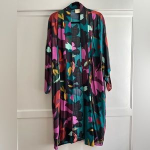 Maeve Kira Floral Long Duster Kimono Jacket Cardigan Open Front